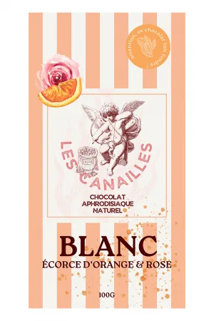 Chocolat blanc écorce d'orange et rose - Tablette 100g - Les canailles