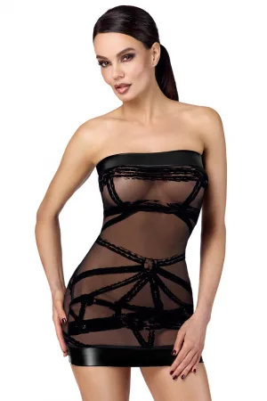 Mini robe floquée à épaules nues Bondesque F359 - Noir Handmade